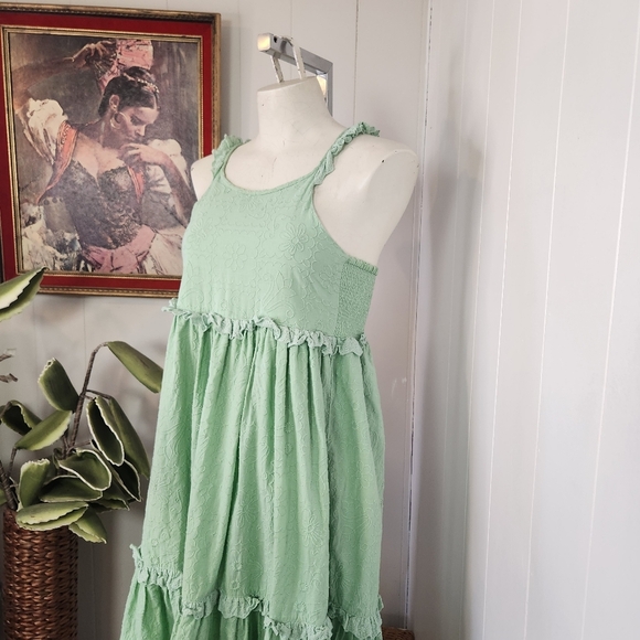 Haute Hippie Kids Green Peasant Tiered Ruffle Dress Girls Size 12 Boho Bohemian - Picture 7 of 12